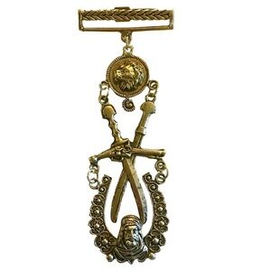 Vintage 80s Gold-Tone Lion Sword Brooch